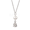 Alloy Rose Flower and Round Shell Pearl Pendant 304 Stainless Steel Cable Chain Necklaces for Women NJEW-JN05759-02-4