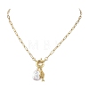 Ocean 304 Stainless Steel Fish and Natural Baroque Keshi Pearl Coin Bead Pendant Paperclip Chain Necklaces for Women NJEW-JN06327-4
