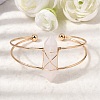 Brass Wire Wrapped Natural Rose Quartz Hexagon Point Cuff Bangles for Women BJEW-L719-01G-01-2