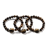 Round & Cat Head Natural Tiger Eye Beaded Stretch Bracelets for Women BJEW-K251-03D-1