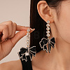 Bowknot Brass Rhinestone Dangle Stud Earrings FS-WGF8F1F-01-2