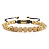 8mm Brass Micro Pave Clear & Black Cubic Zirconia Round Ball & Polygon Braided Bead Adjustable Bracelets for Women Men ZV7034-3-1