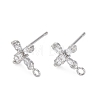 Cross Brass Micro Pave Cubic Zirconia Stud Earrings Finding KK-Z084-02P-1