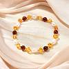 Natural Amber & Cultured Freshwater Pearl Beaded Stretch Bracelets for Women BJEW-JB13699-02-1