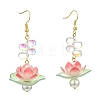 Lotus Glass Dangle Earrings EJEW-TA00812-3