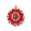Natural Carnelian(Dyed & Hearted) & Glass Seed Beaded Flat Round Pendants PALLOY-MZ00950-07-1
