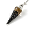 Resin Dowsing Pendulum Pendants with Natural Obsidian Chips inside and Iron Chain & Alloy Caps GG-CBAEAD2-01C-3