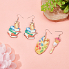 2 Pair 2 Style Book & Brush & Palette Single Face Printed Wood Dangle Earrings EJEW-AN0002-74-7