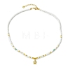 Ocean Brass Pave Clear Cubic Zirconia Sea Animals Pendant Natural Shell and Glass Seed Beaded Necklaces for Women NJEW-JN06345-02-2