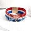 American Flag Style Red Blue White Imitation Leather Cord Bracelet PW-WG35B3F-01-1