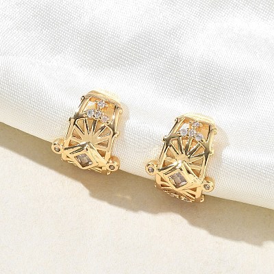C-Shaped with Rhombus Brass Micro Pave Clear Cubic Zirconia Cuff Earrings EJEW-L316-01G-03-1