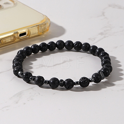 Natural Lava Rock Round Beads Stretch Bracelets for Men WJ7927-1