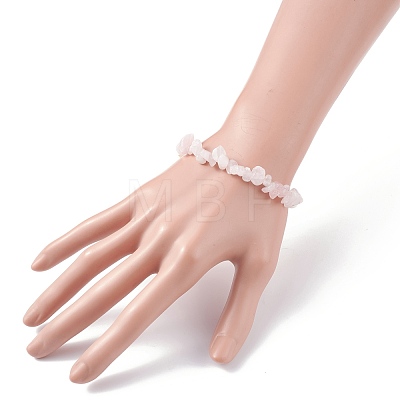 Natural Rose Quartz Chips & Pearl Stretch Bracelet for Women BJEW-JB07654-03-1