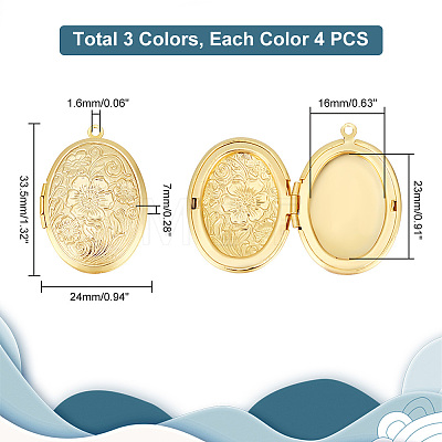   12Pcs 3 Colors Brass Locket Pendants FIND-PH0010-32-1