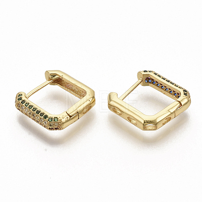 Brass Micro Pave Colorful Cubic Zirconia Hoop Earrings EJEW-S208-061-1