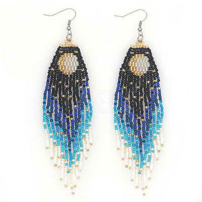 Handmade Glass Seed Beads Moon Dangle Earrings PT7673-1