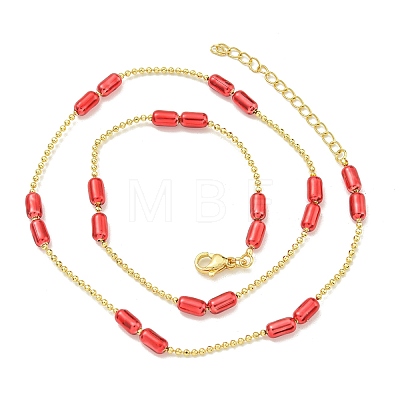 Brass Enamel Column Link Chain Necklaces NJEW-H039-05G-01-1