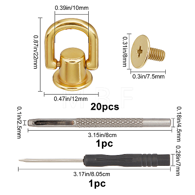 Gorgecraft 20 Sets Alloy D Ring Head Screwback Button PURS-GF0001-02G-1