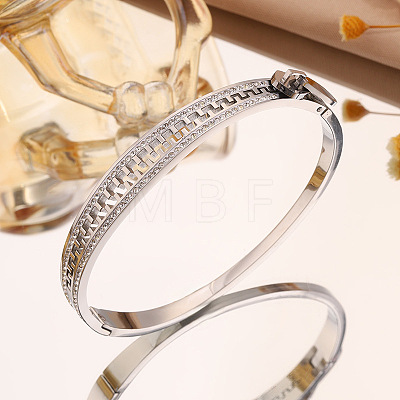 304 Stainless Steel Hinged Rhinestone Bangles for Women BJEW-K307-02P-1