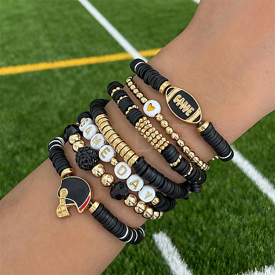 8Pcs 1Bag Rugby Polymer Clay Heishi & CCB Plastic Beaded Stretch Bracelets Set BJEW-PA0001-12E-1