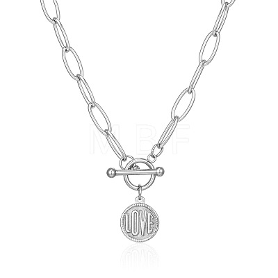 304 Stainless Steel Love Disc Coin Pendant Necklaces with OT Clasps for Women Men WG7163D-02-1