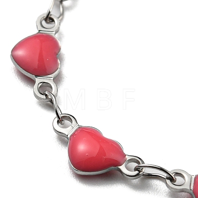 Stainless Steel Color 304 Stainless Steel Heart Link Chain Bracelet with Enamel BJEW-E088-01P-1