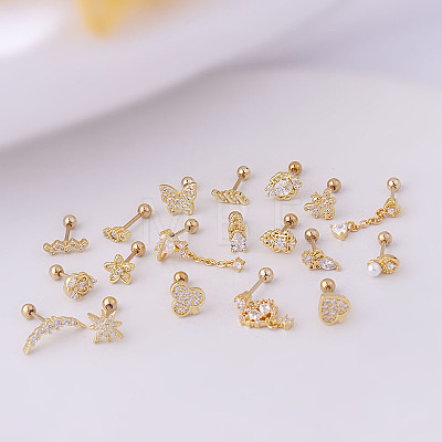 Brass Micro Pave Clear Cubic Zirconia Flower Cartilage Earrings WGFE0B0-30-1