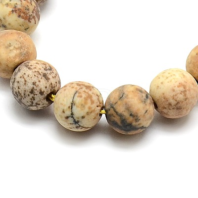 Frosted Natural Picture Jasper Round Bead Strands G-M064-4mm-05-1