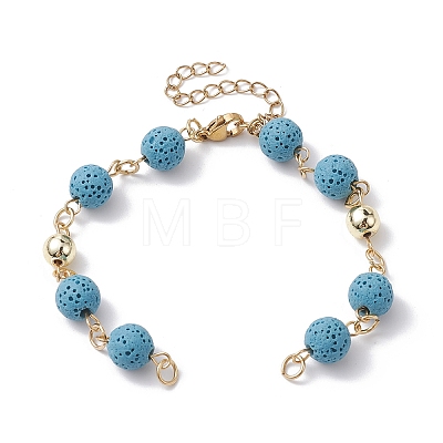 Dyed Natural Lava Rock Round Beaded Chain Bracelet Making AJEW-JB01206-1