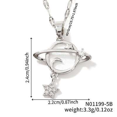 Stylish and Simple Brass Clear Cubic Zirconia Star Moon Planet Pendant Necklaces for Daily Wear OT4703-2-1