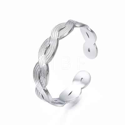 304 Stainless Steel Twist Wrap Open Cuff Ring for Women RJEW-T023-07P-1