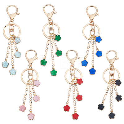 6Pcs Flower Alloy Enamel Keychains KEYC-WR00005-1