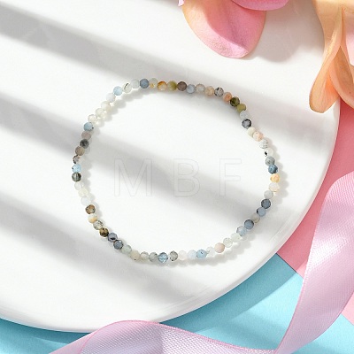 3mm Natural Aquamarine Faceted Round Beaded Stretch Bracelets for Women BJEW-JB10842-01-1