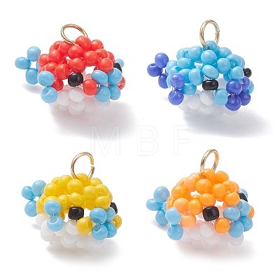 4Pcs Glass Seed Beaded Puffer Pendants PALLOY-MZ01121-1
