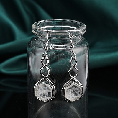 Hexagon Natural Quartz Crystal Dangle Earrings EJEW-K298-01P-02-1