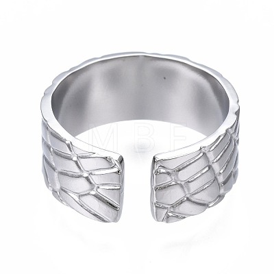 304 Stainless Steel Textured Open Cuff Ring RJEW-T023-38P-1