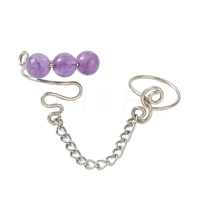 Natural Gemstone Cuff Rings RJEW-JR01072-1