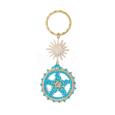 Flat Round & Star Glass Seed Loom Patter Keychain KEYC-MZ00009-02-1