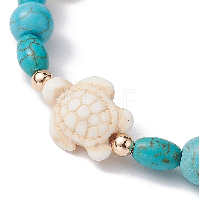 Turtle Synthetic Turquoise Beaded Stretch Bracelet BJEW-JB09954-1