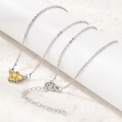 Brass Pave Cubic Zirconia Rectangle and Heart Pendant Cable Chain Necklaces KK-CBAB173-04P-05-1