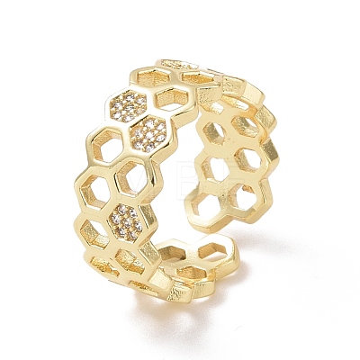 Clear Cubic Zirconia Honeycomb Open Ring RJEW-P032-25G-1