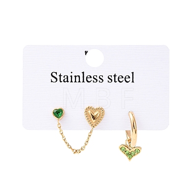 304 Stainless Steel Heart Stud Earring & Hoop Earring Sets EJEW-K268-93G-01-1