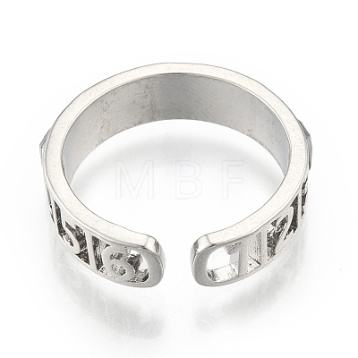 Brass Number Hollow Open Cuff Ring RJEW-N039-10P-1