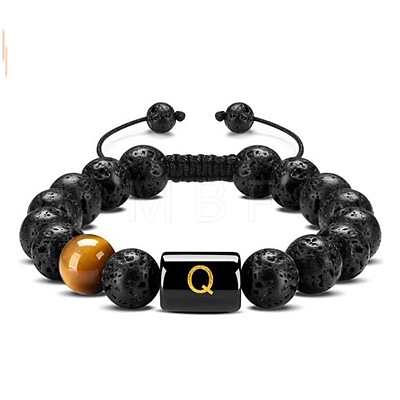 Natural Tiger Eye & Lava Rock Round Beads Adjustable Bracelets TV6214-17-1
