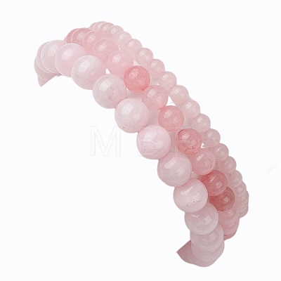 3Pcs Round Natural Rose Quartz Beads Stretch Bracelets BJEW-JB10963-1