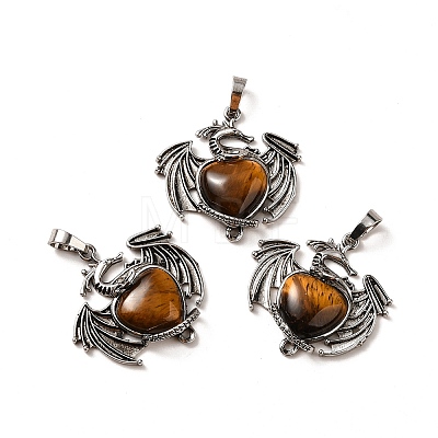 Natural Tiger Eye Heart Pendants KK-K331-01AS-02-1