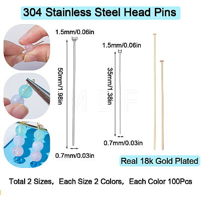 SUNNYCLUE 400Pcs 4 Styles 304 Stainless Steel Flat Head Pins STAS-SC0005-78-1