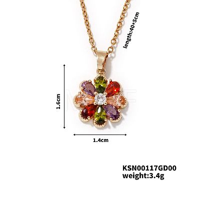 Colorful Flower Brass Cubic Zirconia Pendant Necklaces Classic European and American Style Fashion Women's Necklace ZC1924-1