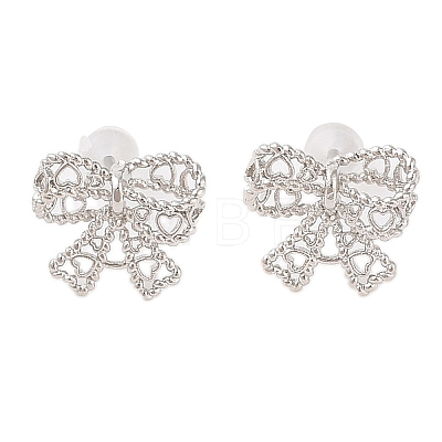 Bowknot Brass Stud Earrings for Women EJEW-P288-02P-1