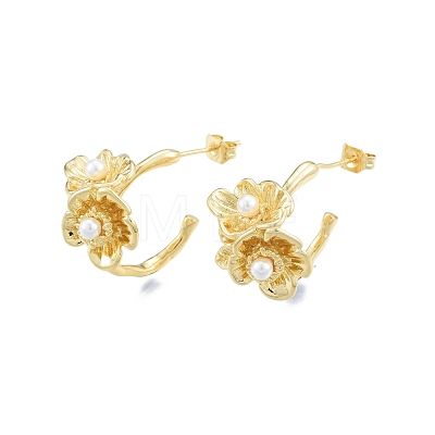 ABS Plastic Imitation Pearl Flower Stud Earrings EJEW-P205-05G-1